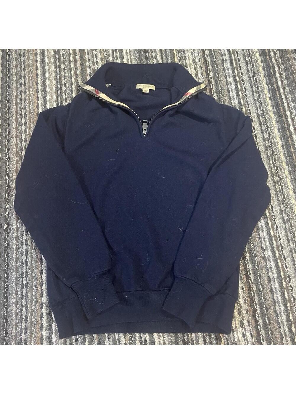 *READ* Burberry Cashmere Blend Half-Zip Navy Pullover Sweater Size XS FLAWED